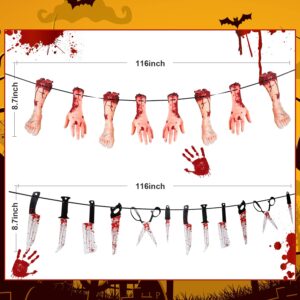 Outus 6 Sets Halloween Garland Banner, Include 48 Garland and 16 Fake Scary Broken Hands and Feet Hanging Decor, Halloween Party Decoration Scary Banner Supplies
