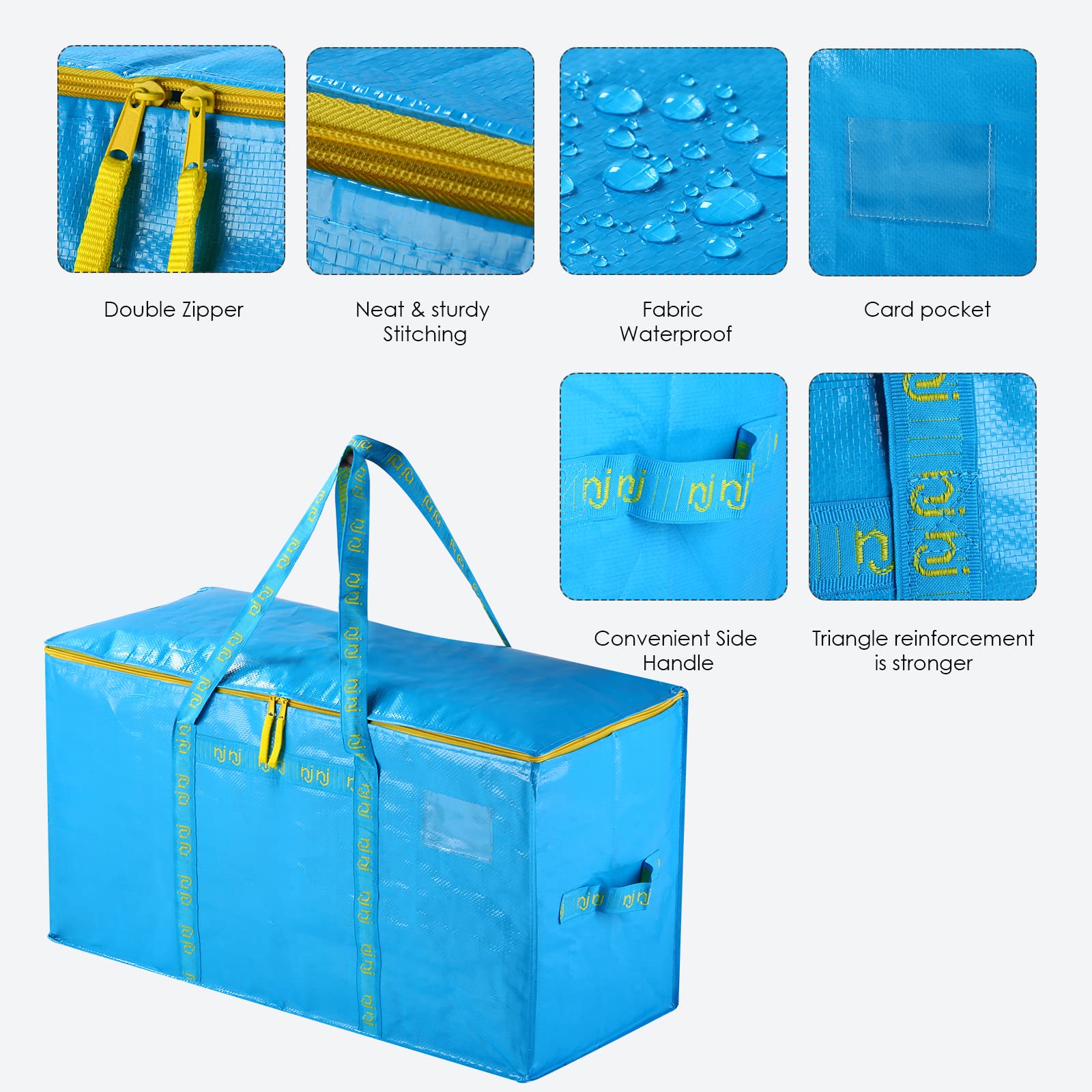 Extra Large Heavy Duty Moving Bags,Storage Bags with Handles for Packing,8 Large Totes,Waterproof Oversized Organizers,Reinforced Puncture Resistance and Strong Zipper Pulls,Alternative To Moving Box