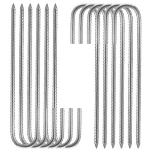galvanized rebar stakes, 12 inch heavy duty ground stakes j hooks for camping tent and canopy tent stakes, 12 pack, silver