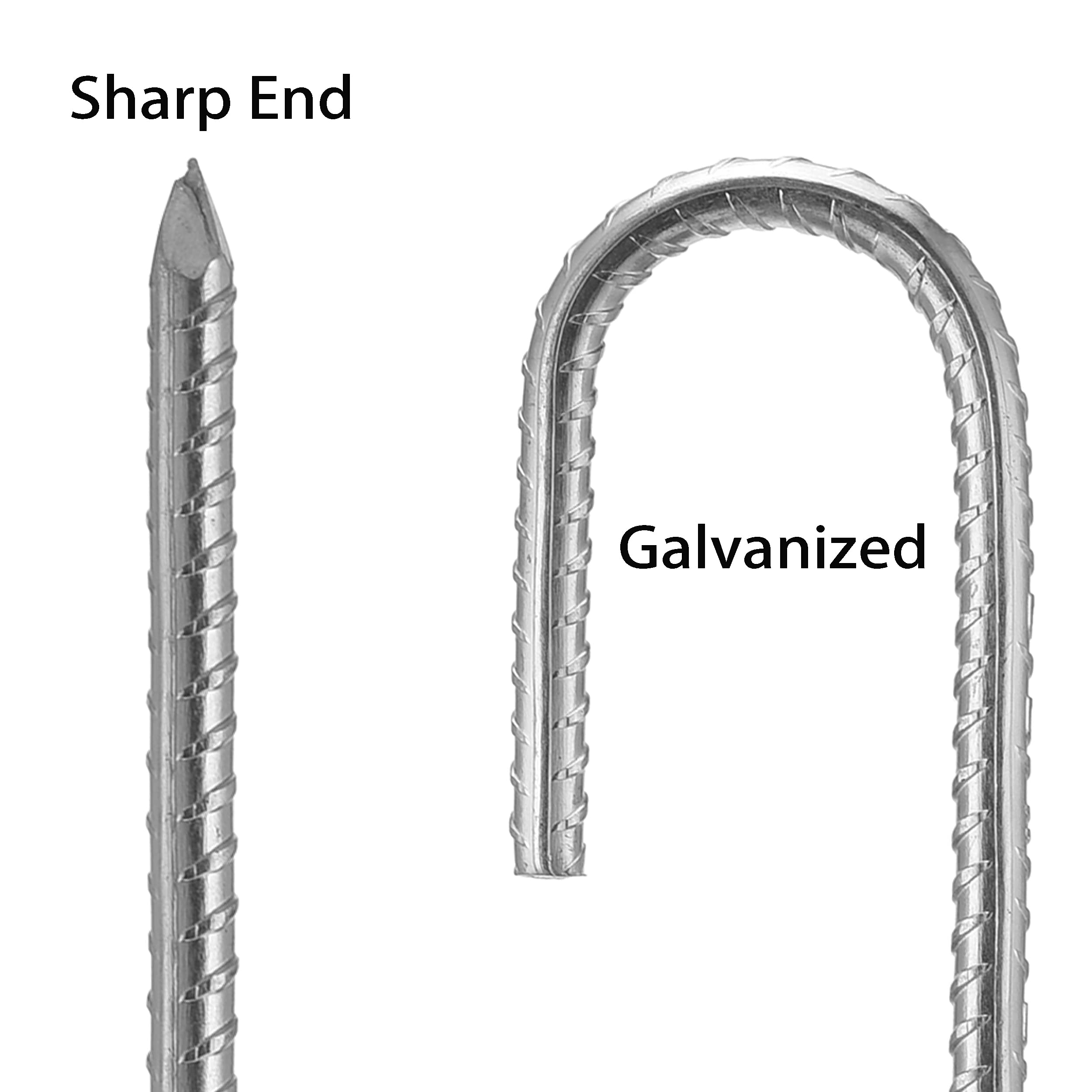 Galvanized Rebar Stakes, 12 inch Heavy Duty Ground Stakes J Hooks for Camping Tent and Canopy Tent Stakes, 12 Pack, Silver