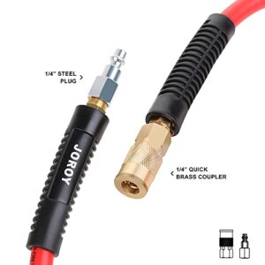 JOROY Hybrid Lead In Air Hose, 3/8-Inch X 3 FT Air Compressor Hose,Heavy Duty, Lightweight, Kink Resistant, All-Weather Flexibility with 1/4-Inch Brass Air Coupler and Plug