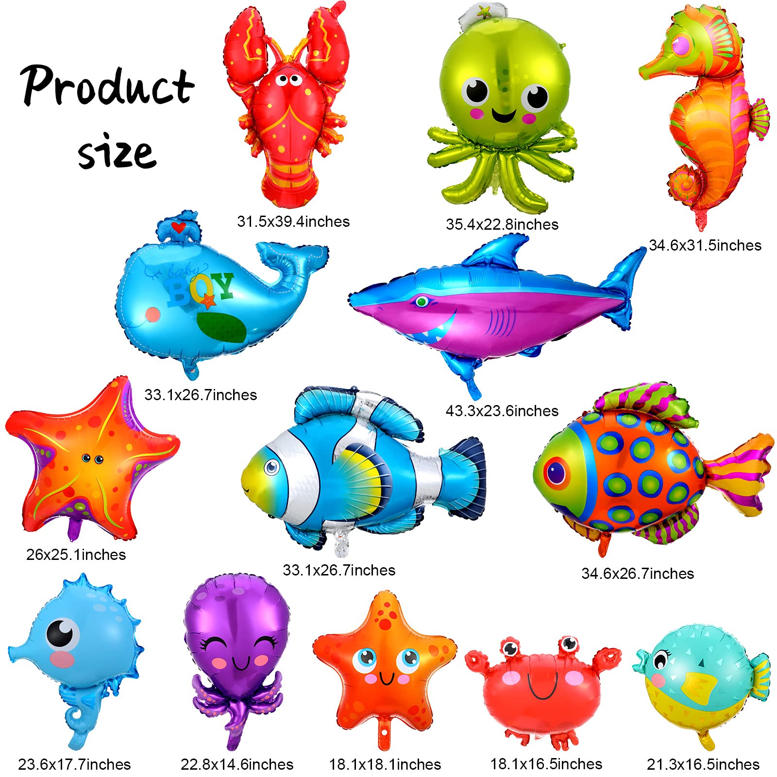 14 Pieces Sea Animal Balloons Under the Sea Balloons Octopus Shark Fish Ocean Balloons Sea Balloons Foil Balloons for Boys Girls Ocean Themed Party (Cute Style)