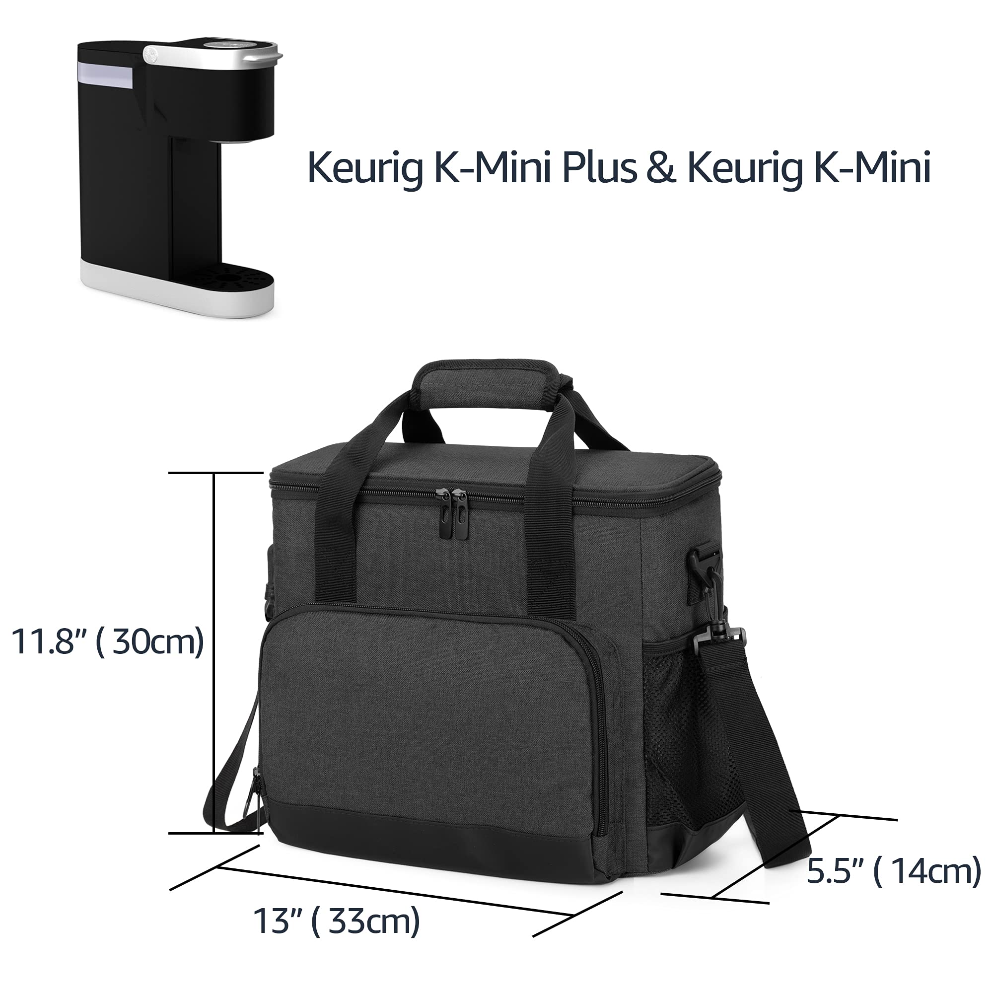 CURMIO Coffee Maker Carrying Bag Compatible for Keurig K-Mini or K-Mini Plus, Single Serve Coffee Brewer Travel Bag with Pockets for K-Cup Pods, Black (Bag Only)