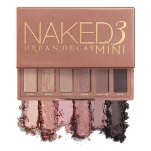 urban decay naked3 mini eyeshadow palette - pigmented eye makeup palette for on the go - ultra blendable - up to 12 hour wear