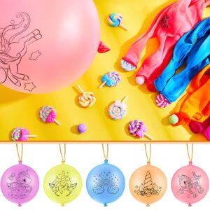 30 Pack Unicorn Party Favors Punch Balloons Large Punching Ball Latex Balloons with Rubber Band Handle for Kids Birthday Party Supplies