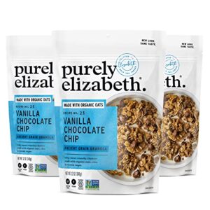 purely elizabeth vanilla chocolate chip granola, made with organic oats and ancient grains, gluten-free, non-gmo (3 ct, 12oz bags)