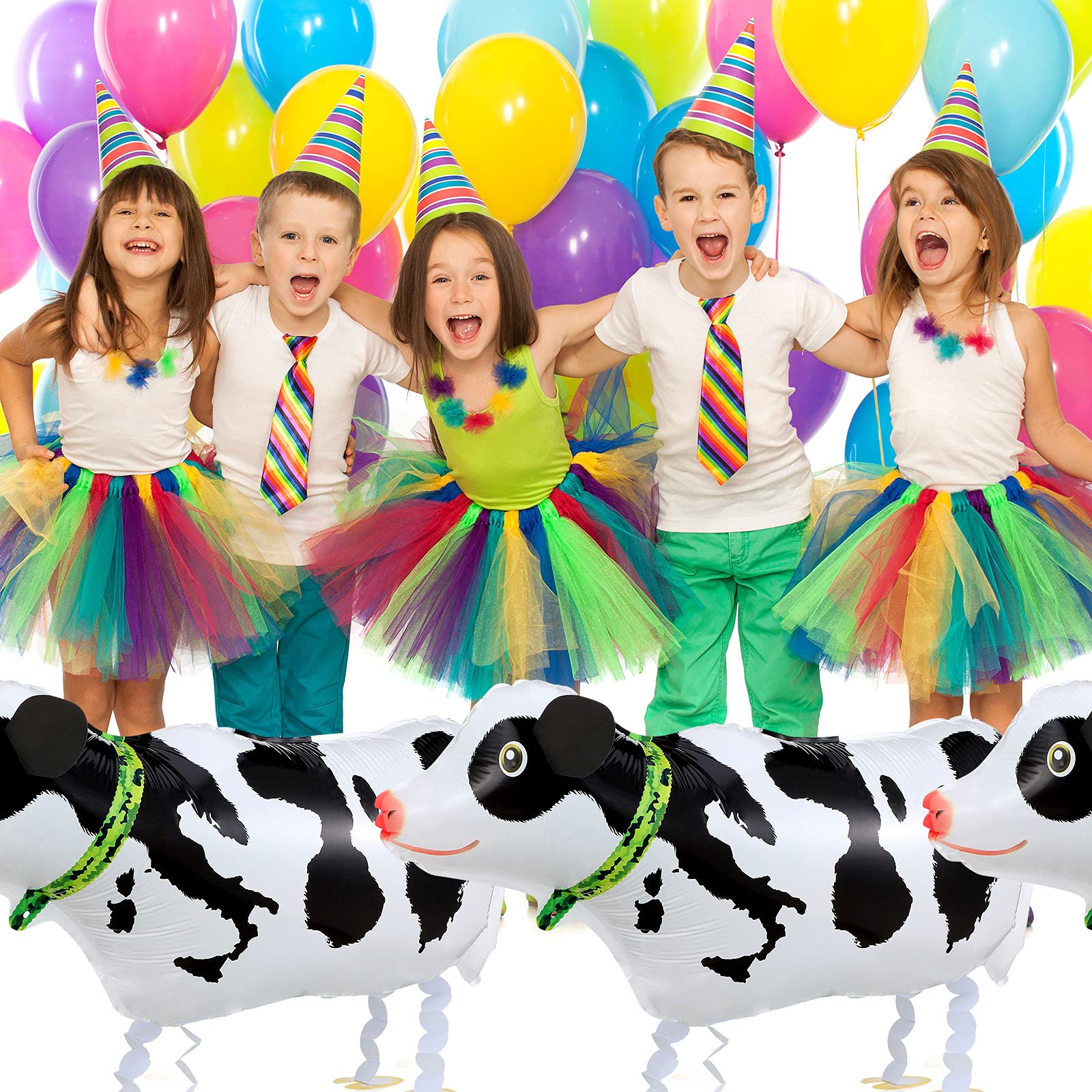 6 Pieces Walking Animal Balloons Foil Animal Air Walkers Pet Balloons Helium Farm Animal Balloons Party Decorations for Animal Theme Party Supplies Baby Shower Wedding Birthday Party Favors (Cow)