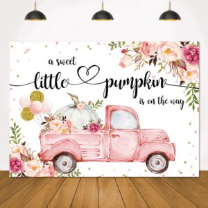 Lofaris Little Pumpkin Girl Baby Shower Photography Backdrops Props Fall Autumn Pink Floral Princess Baby Shower Party Decoration Car Gold Balloon Flowers Photo Studio Booth Background Banner 7x5ft