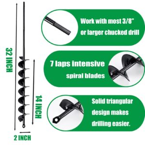 32" x 2" Extended Length Auger Drill Bit for Planting Bulb Flower & Bedding, Garden Plant Auger, No Need to Squat, Post Hole Digger for 3/8" Hex Drive Drill, Earth Auger Bulb Planter Tool