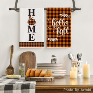 Artoid Mode Buffalo Plaid Pumpkin Home Maple Leaf Fall Kitchen Towels and Dish Towels, 18 x 26 Inch Harvest Thanksgiving Ultra Absorbent Drying Cloth Tea Towels for Cooking Baking Set of 4