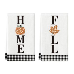 artoid mode buffalo plaid pumpkin home fall kitchen towels dish towels, 18x26 inch seasonal maple leaf decoration hand towels set of 2