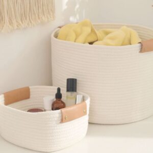 Storage Box - Hand Woven Clothing Laundry Basket Clothes Storage Bucket Hamper with Handle Toy Storage Organiser White and Grey