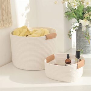 Storage Box - Hand Woven Clothing Laundry Basket Clothes Storage Bucket Hamper with Handle Toy Storage Organiser White and Grey