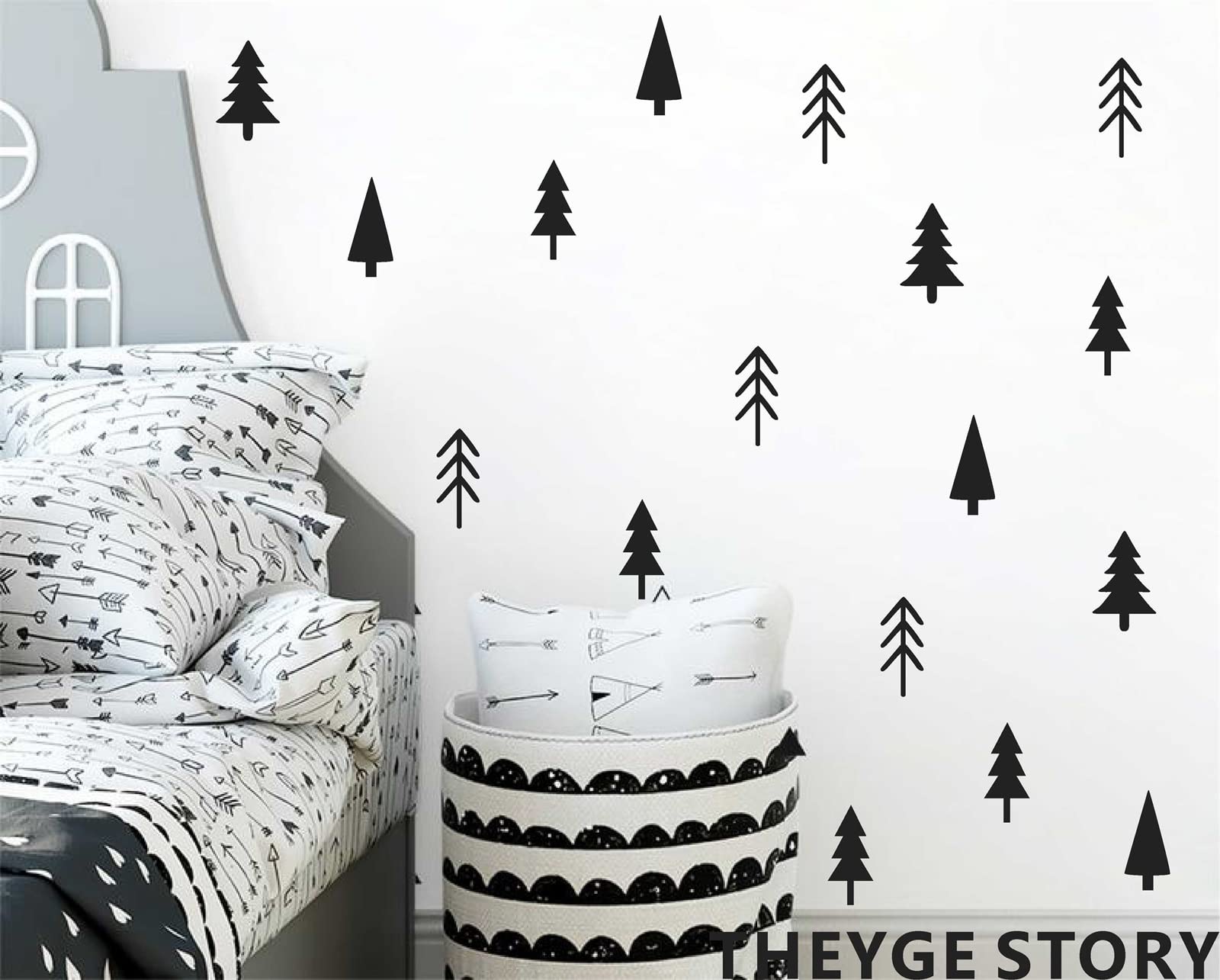 IKEYU Small Pine Tree Wall Sticker Vinyl Black Tree Wall Decal Forest Tree Wall Stickers Pine Tree Wall Decals for Kids Room Bedroom Nursery Decor, Black Trees