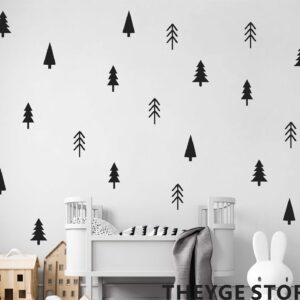 IKEYU Small Pine Tree Wall Sticker Vinyl Black Tree Wall Decal Forest Tree Wall Stickers Pine Tree Wall Decals for Kids Room Bedroom Nursery Decor, Black Trees