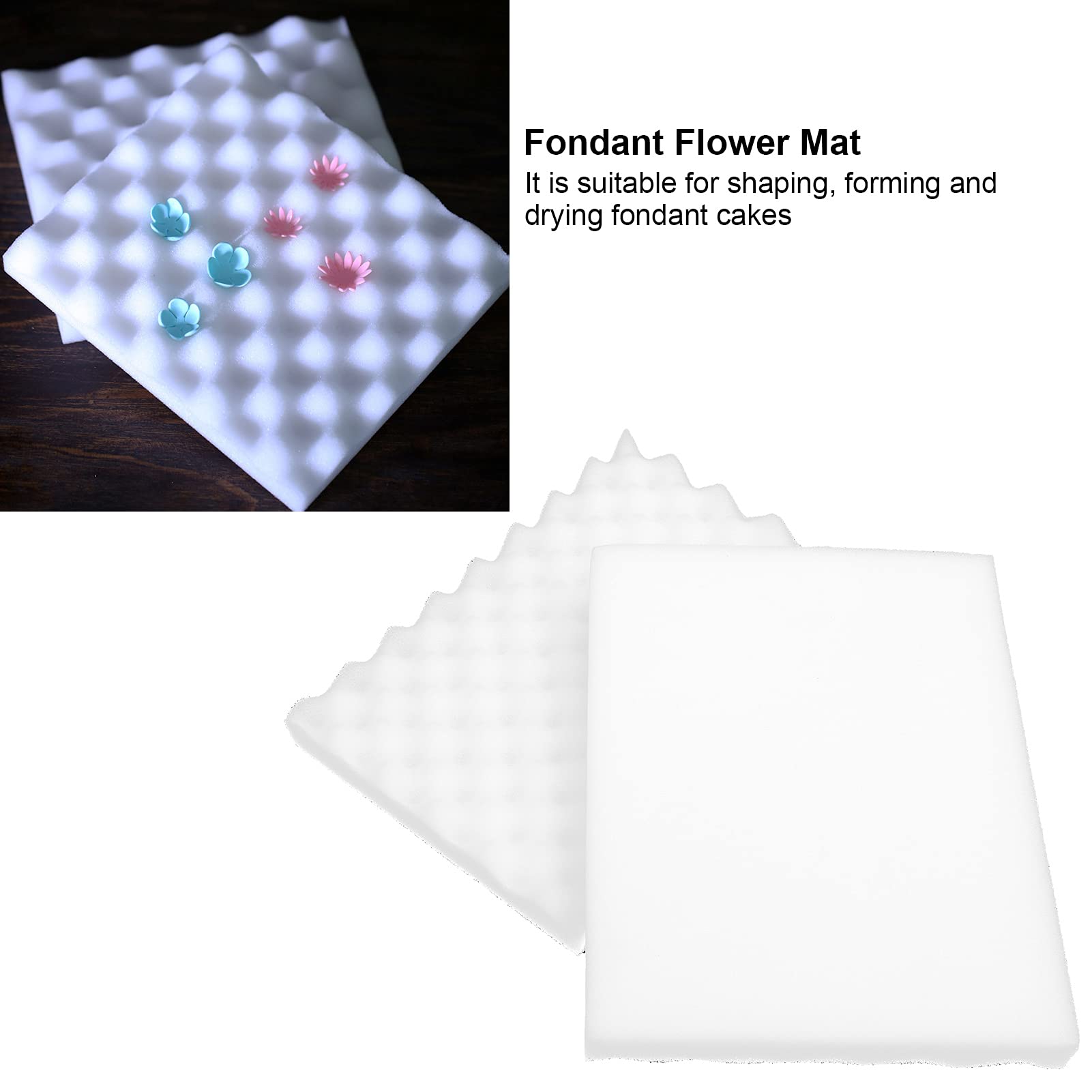 AUNMAS 2 Pcs Fondant Foam Pad, Fondant Shaping Sugar Flower Drying Modeling Wavy Sponge Mat Tray, DIY Sponge Mat Cake Decoration, White