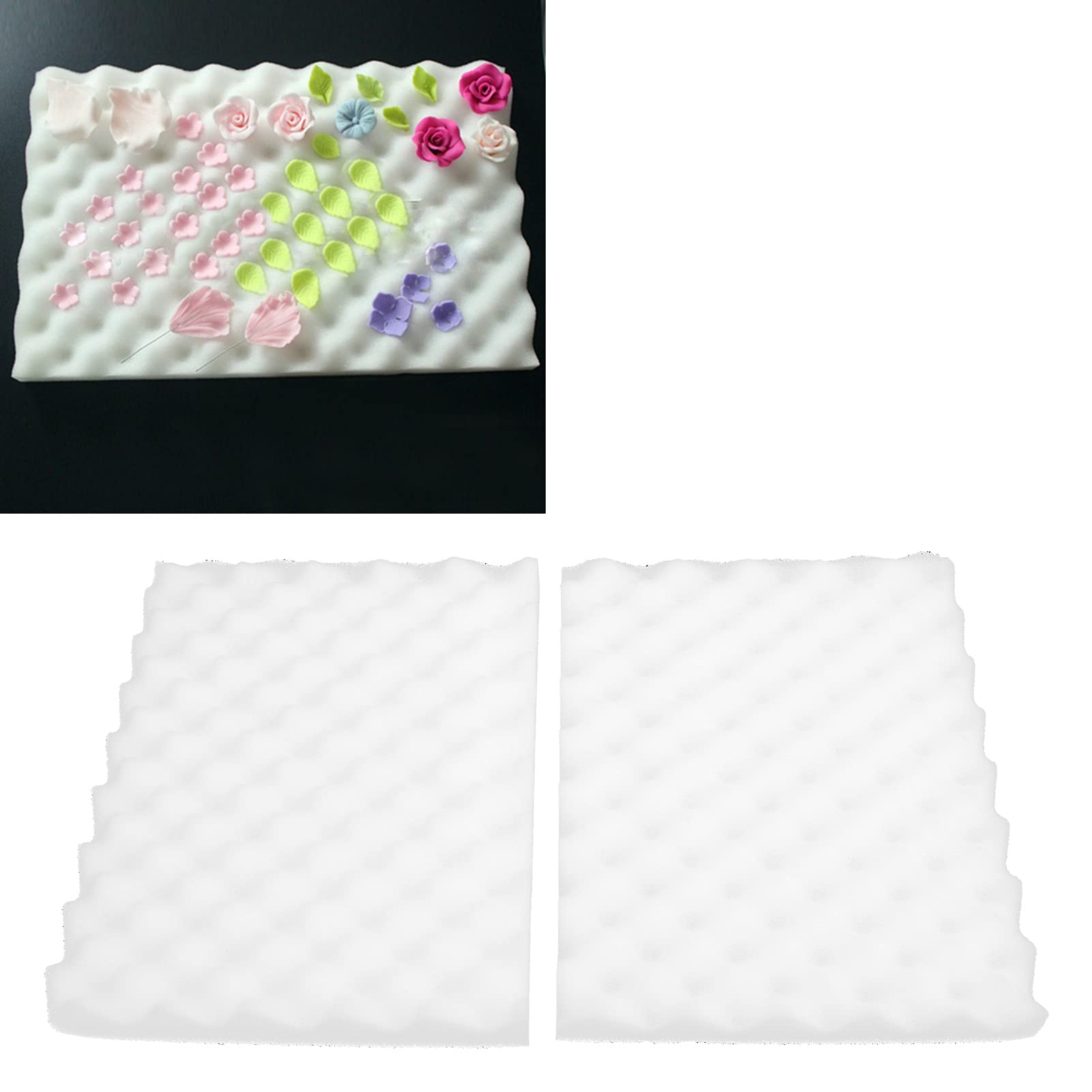 AUNMAS 2 Pcs Fondant Foam Pad, Fondant Shaping Sugar Flower Drying Modeling Wavy Sponge Mat Tray, DIY Sponge Mat Cake Decoration, White