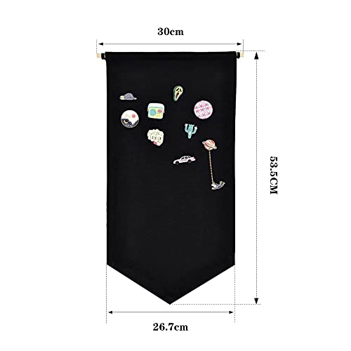 Wall Hanging Brooch Jewelry Storage Case Canvas Display Stand Enamel Pin Display Banner Holder Earrings Necklace Glitter Pin Collection Organizer (Black)