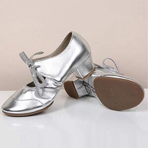 Women's Dance Shoes Fashion Shallow Soft Sole Shoes Modern Dance Latin Dance Square Low Top Shoes Silver