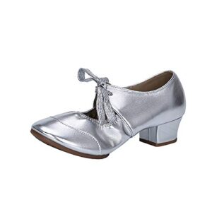 women's dance shoes fashion shallow soft sole shoes modern dance latin dance square low top shoes silver