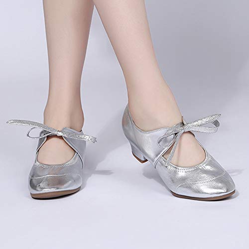 Women's Dance Shoes Fashion Shallow Soft Sole Shoes Modern Dance Latin Dance Square Low Top Shoes Silver