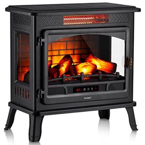 electric fireplace infrared heater 3d freestanding fireplace stove heater with remote control, timer, adjustable flame effect, upgraded safety protection 24"