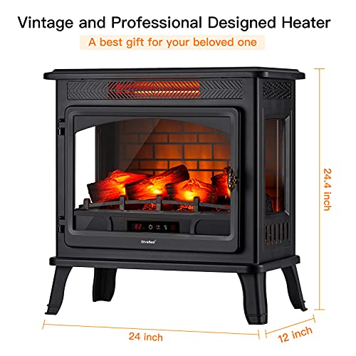 Electric Fireplace Infrared Heater 3D Freestanding Fireplace Stove Heater with Remote Control, Timer, Adjustable Flame Effect, Upgraded Safety Protection 24"