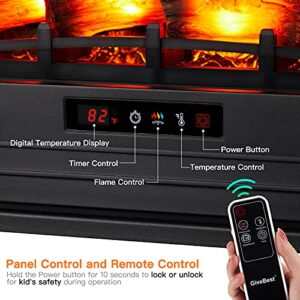 Electric Fireplace Infrared Heater 3D Freestanding Fireplace Stove Heater with Remote Control, Timer, Adjustable Flame Effect, Upgraded Safety Protection 24"