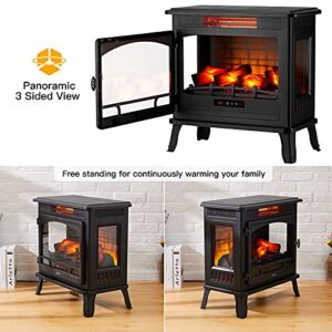 Electric Fireplace Infrared Heater 3D Freestanding Fireplace Stove Heater with Remote Control, Timer, Adjustable Flame Effect, Upgraded Safety Protection 24"