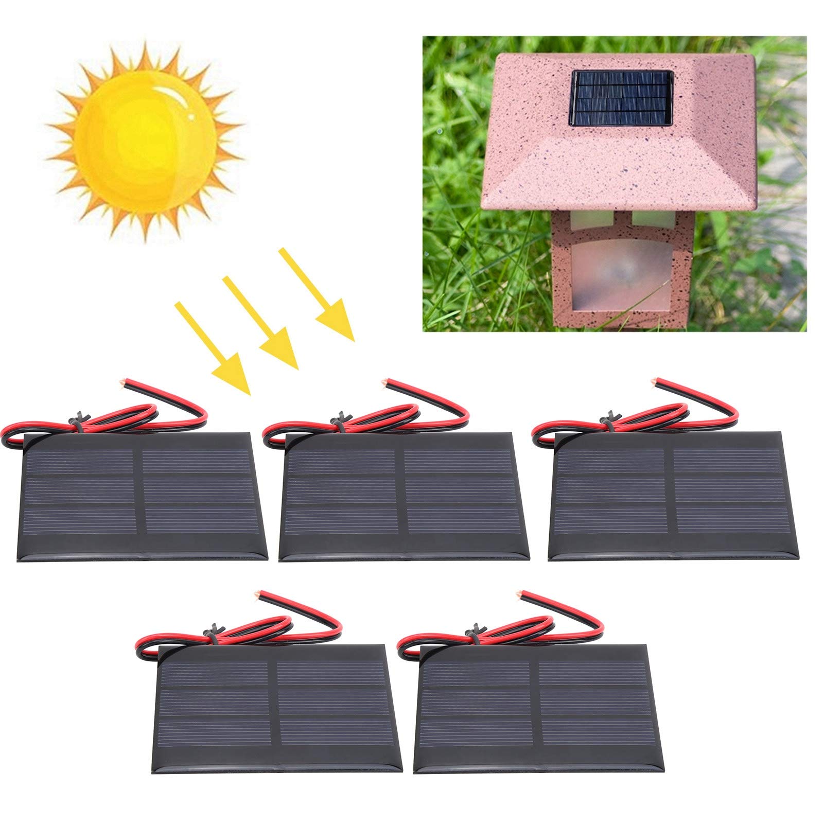 5Pcs Portable Solar Panel, Mini Solar Panel Battery Cell Board Module, Suitable for Making Solar Toys, DIY, with 30cm Wire 60 x 80 x 3MM DC 0.65W 1.5V