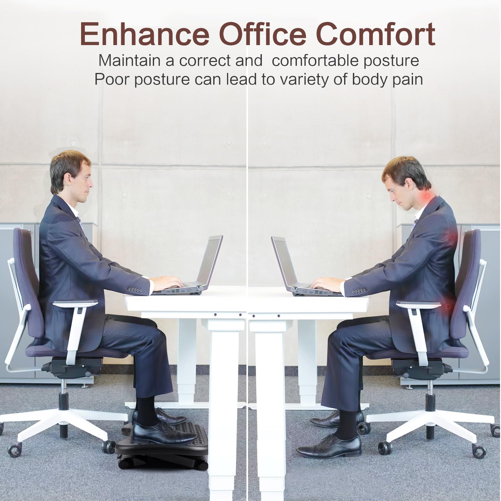 Auslar Foot Rest for Under Desk at Work, Ergonomic Adjustable Foot Rest with Massage Texture Board, Under Desk Foot Stool for Office, Home