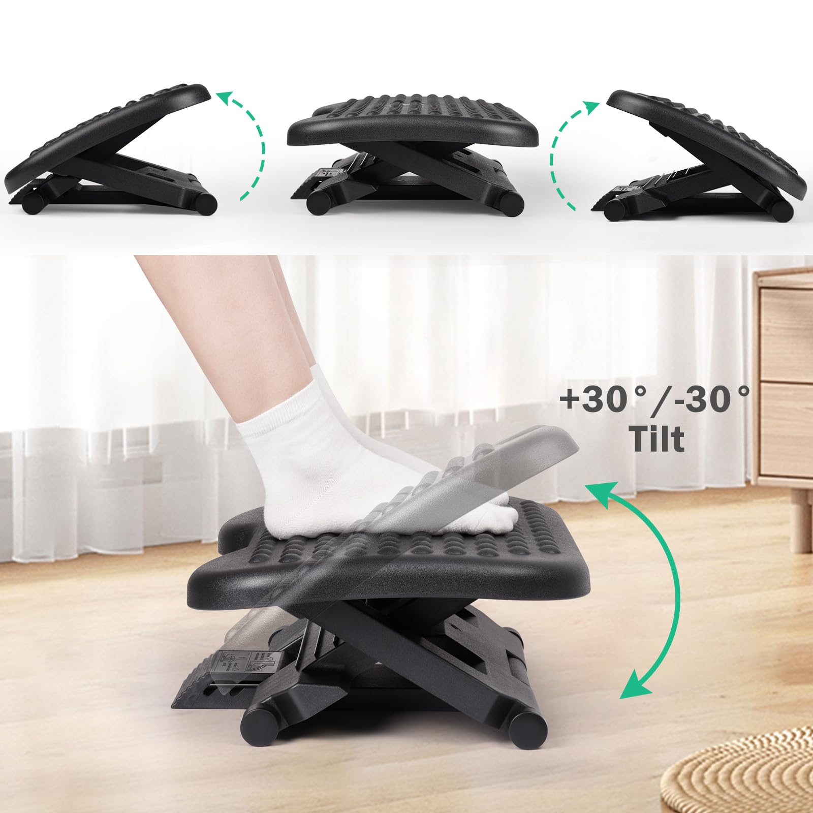 Auslar Foot Rest for Under Desk at Work, Ergonomic Adjustable Foot Rest with Massage Texture Board, Under Desk Foot Stool for Office, Home