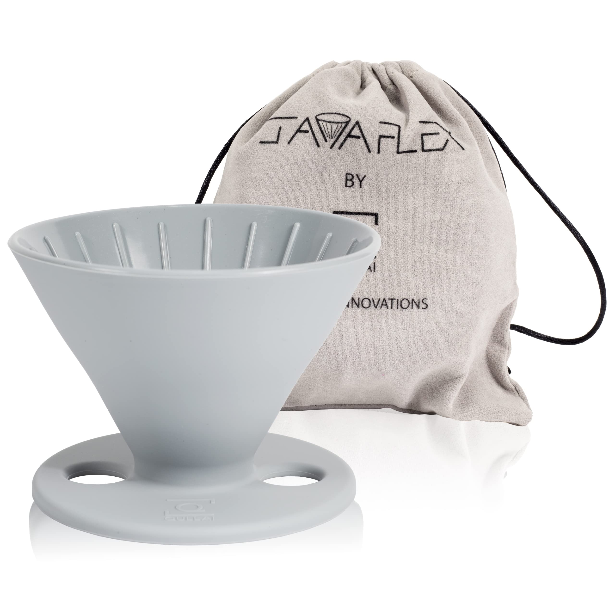 Qullai The Original JavaFlex Premium Foldable Silicone Pour Over Coffee Maker and Storage Pouch. Uses #2 V60 Cone Coffee Filters