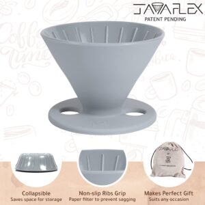 Qullai The Original JavaFlex Premium Foldable Silicone Pour Over Coffee Maker and Storage Pouch. Uses #2 V60 Cone Coffee Filters