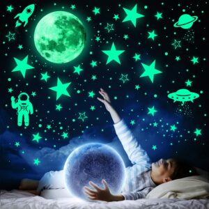 1078 pcs glow in the dark stars for ceiling, glowing stars for ceiling planets, stars wall decals, solar system galaxy space nursery wall stickers rocket astronaut kids boys room decorations bedroom
