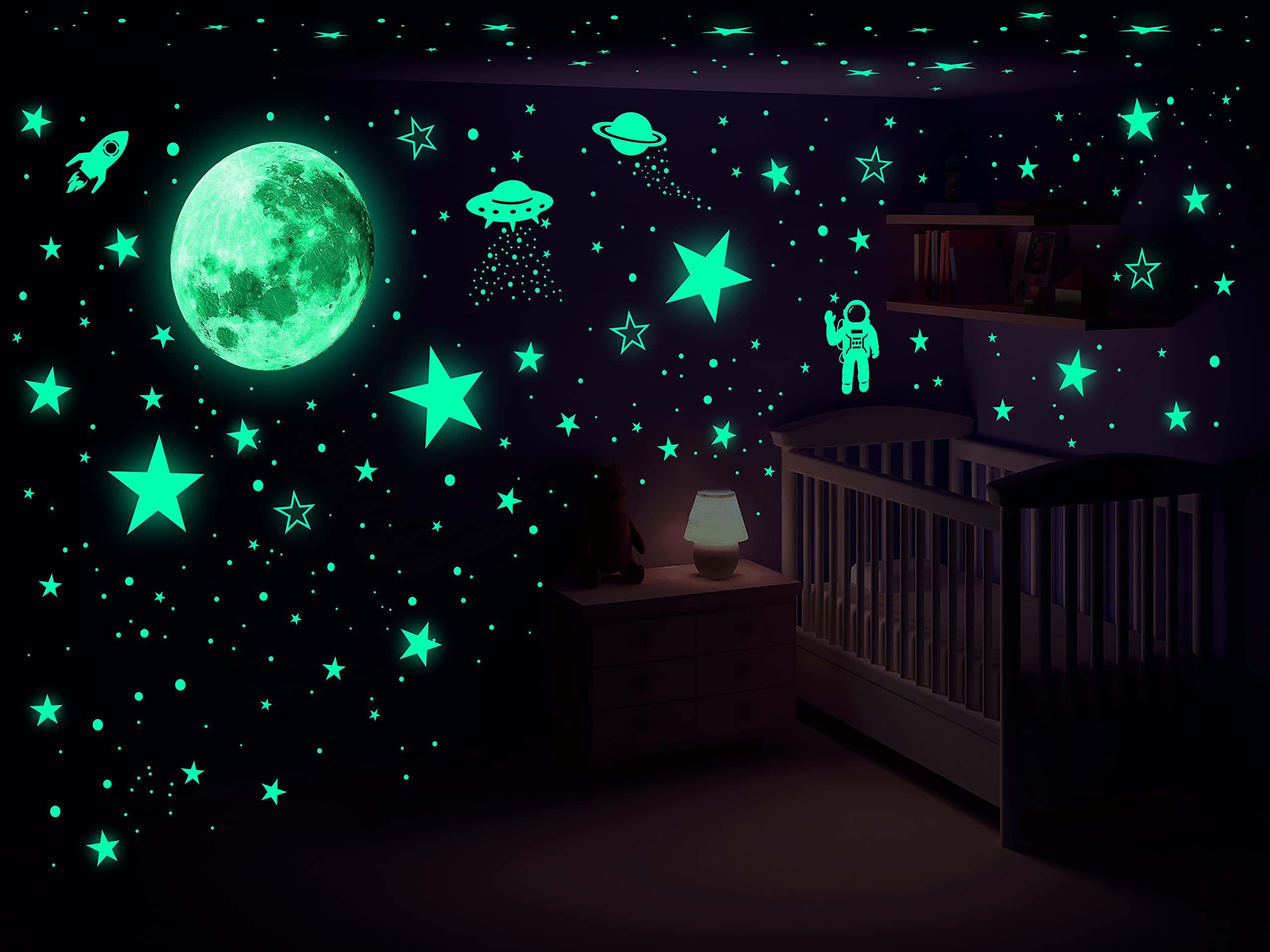 1078 PCS Glow in The Dark Stars for Ceiling, Glowing Stars for Ceiling Planets, Stars Wall Decals, Solar System Galaxy Space Nursery Wall Stickers Rocket Astronaut Kids Boys Room Decorations Bedroom