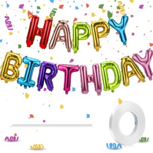 happy birthday banner (3d mixture color lettering) 16 inch mylar foil letters, inflatable party decor and event decorations for kids and adults, reusable, ecofriendly fun
