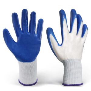favuit 3 pairs gardening gloves breathable nitrile coated garden working gloves suit for women youth man weeding digging raking pruning restoration work (m) (blue)