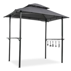 8 x 5 ft outdoor bbq grill gazebo for patios,double tier waterproof grill canopy gazebo metal with vented top,hook and bar counters,grey