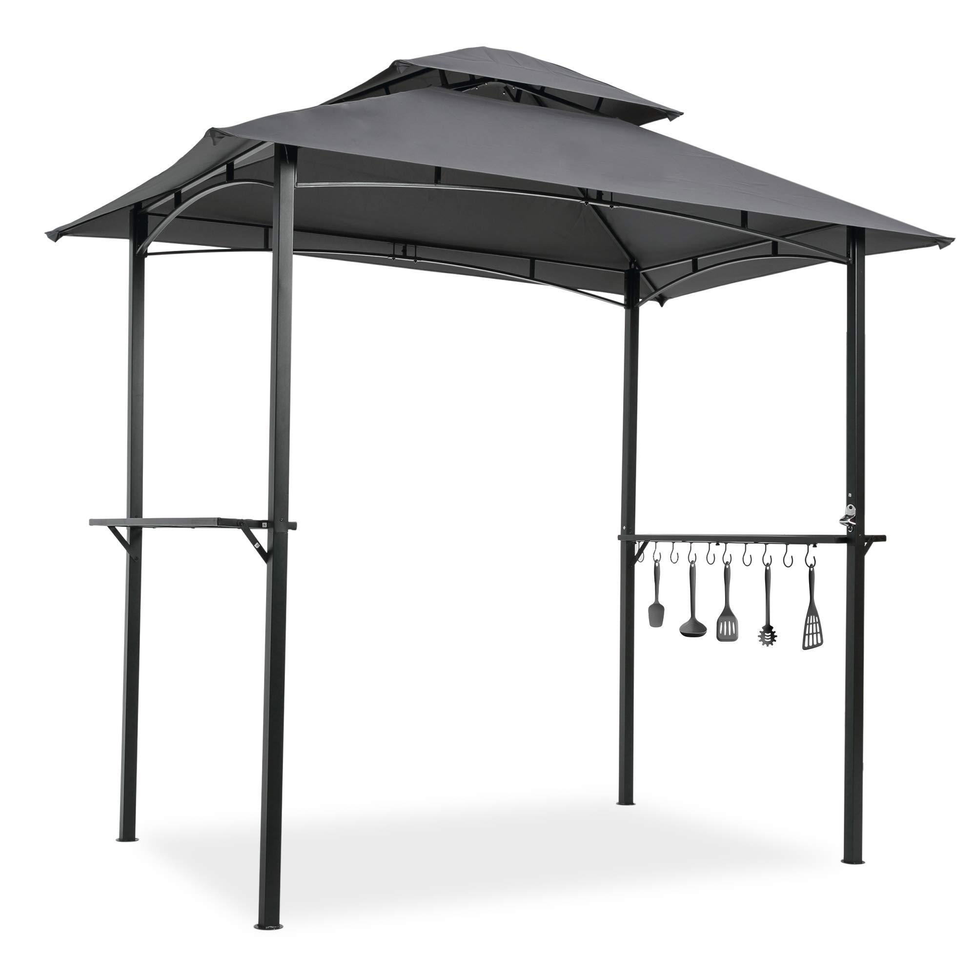 8 X 5 Ft Outdoor BBQ Grill Gazebo for Patios,Double Tier Waterproof Grill Canopy Gazebo Metal with Vented Top,Hook and Bar Counters,Grey