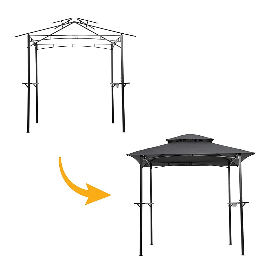 8 X 5 Ft Outdoor BBQ Grill Gazebo for Patios,Double Tier Waterproof Grill Canopy Gazebo Metal with Vented Top,Hook and Bar Counters,Grey