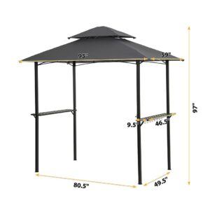 8 X 5 Ft Outdoor BBQ Grill Gazebo for Patios,Double Tier Waterproof Grill Canopy Gazebo Metal with Vented Top,Hook and Bar Counters,Grey