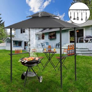 8 X 5 Ft Outdoor BBQ Grill Gazebo for Patios,Double Tier Waterproof Grill Canopy Gazebo Metal with Vented Top,Hook and Bar Counters,Grey