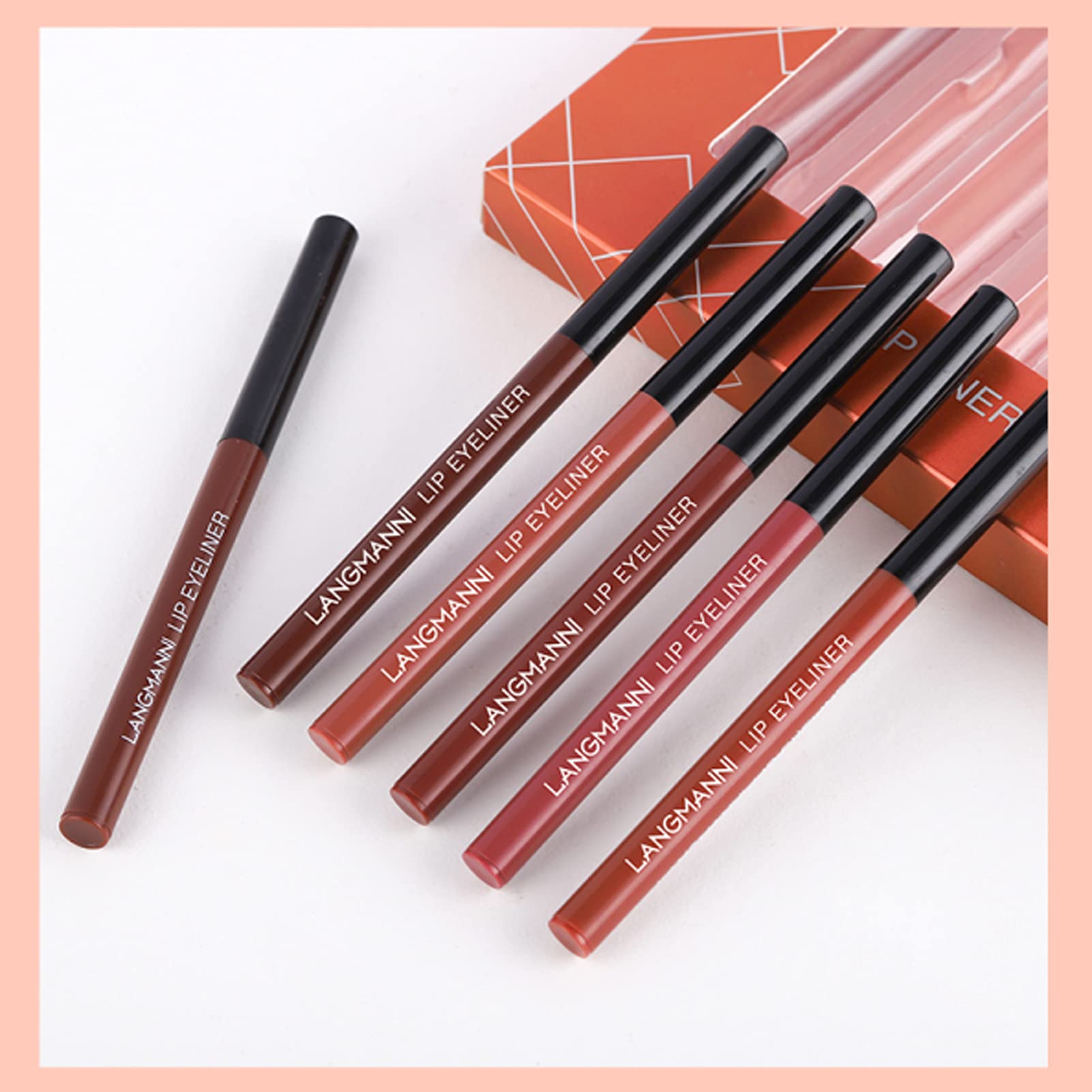 Petansy 12Pcs Lip Liner and Lipstick Set, 6 Colors Matte Liquid Lip Sticks + 6 Matching Smooth Nude Lip Liner, All in One Waterproof Long Lasting Lip Gloss Lips Make-up Gift Set for Girls and Women(A)