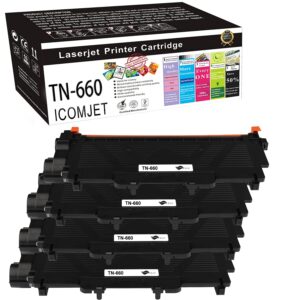 icomjet 4pack compatible toner cartridge replacement for brother tn660 tn630 use for brother dcp-l2540dw hl-l2340dw hl-l2300d hl-l2380dw hl-2320d mfc-l2700dw mfc-l2680w mfc-l2740dw (black)