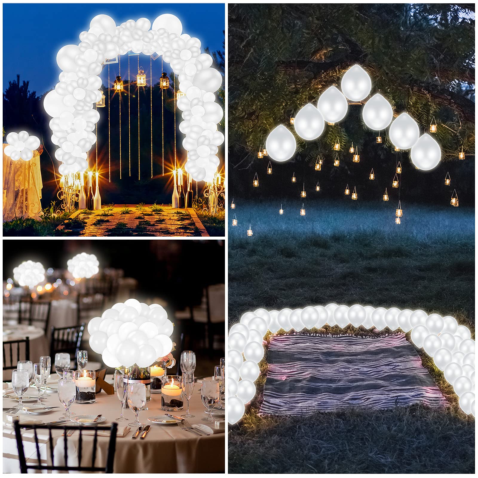 60 Pieces LED Light up Balloons White Glow in Dark Balloons Luminous Glow Latex Balloons for Birthday Wedding Halloween Decor, Fillable Light up Balloons with Helium or Air(White, Round)