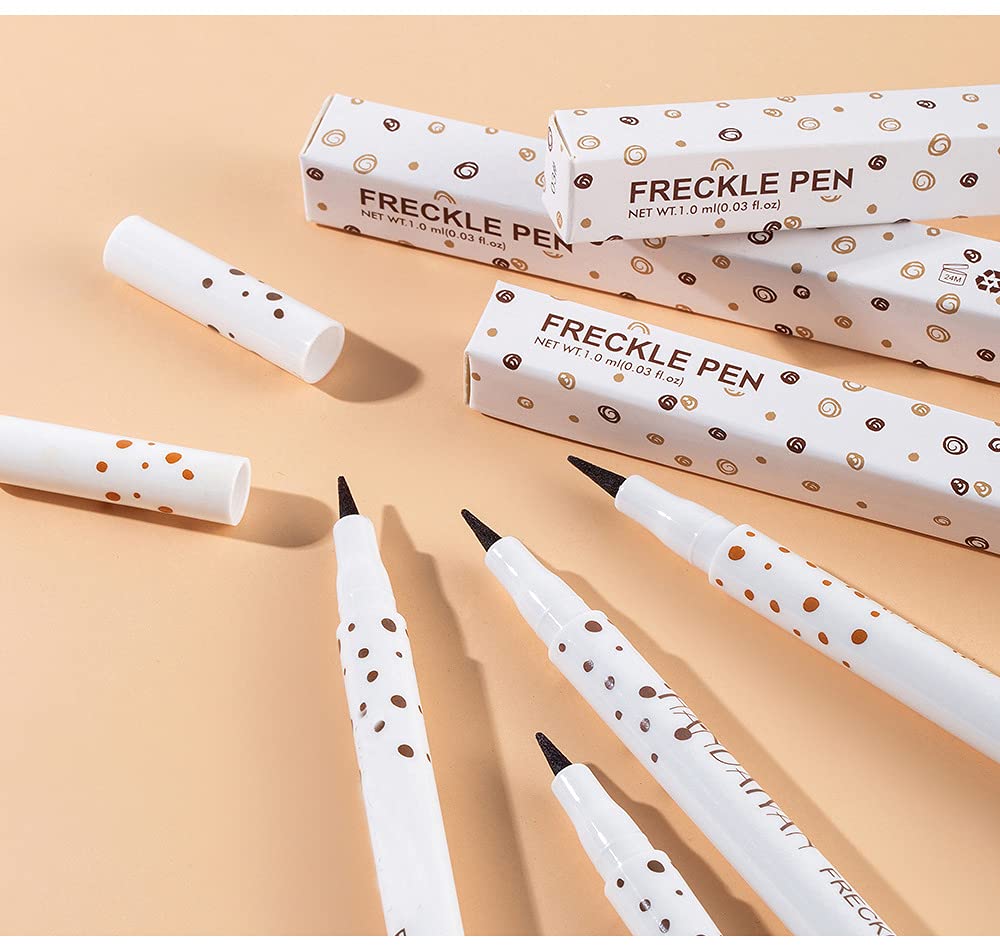 Aaiffey 2 Colors Freckle Pen Waterproof Long-lasting Quick Dry Small Spot Natural Lifelike Freckle Makeup Pen (Dark Brown+Light Brown)
