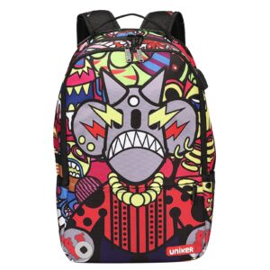 uniker graffiti school backpack for teen boys, 15.6 inch laptop backpack with usb charging port, college backpack with reflective straps for safety