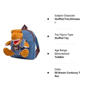 Naturally KIDS Mini Dinosaur Backpack - Dinosaur Toys for Kids Age 2 - Very Small Toddler Backpack for Boys Girls w Stuffed Animals - Little Backpack w Brown Corduroy T Rex