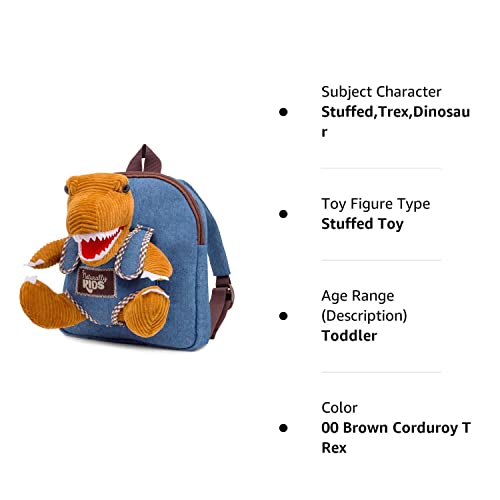 Naturally KIDS Mini Dinosaur Backpack - Dinosaur Toys for Kids Age 2 - Very Small Toddler Backpack for Boys Girls w Stuffed Animals - Little Backpack w Brown Corduroy T Rex